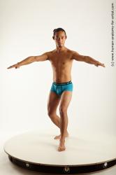 Underwear Martial art Man Asian Standing poses - ALL Slim Long Black Standing poses - simple Academic